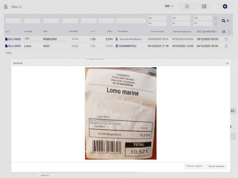 Módulo para Archivar Etiquetas de Plazos de Consumo - TecnoERP