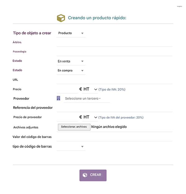 Módulo para Crear Producto Rápido